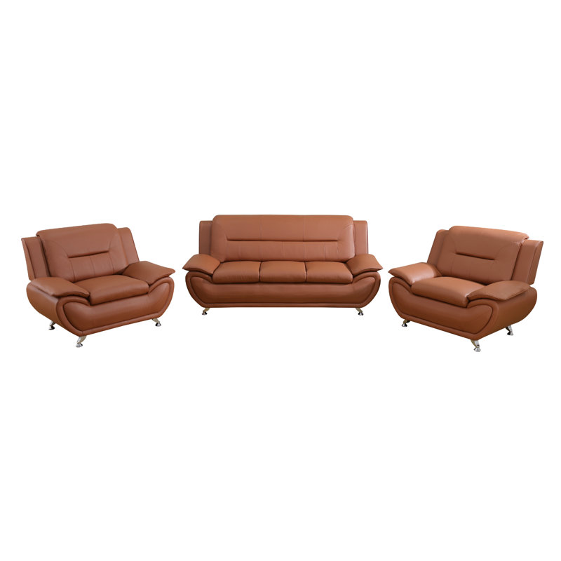 Wrought Studio™ Ceitidh 3 Piece Faux Leather Living Room Set